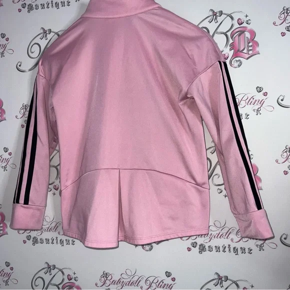 Adidas tracksuit top sweater zip up pink striped classic on arms bubblegum pink - Picture 5 of 10